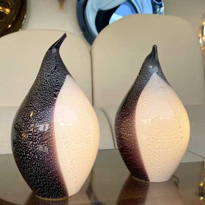 lamps pair pengoin fratelli toso murano glass leaves silver italy 1970 1980