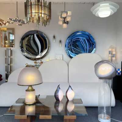 lamps pair pengoin fratelli toso murano glass leaves silver italy 1970 1980