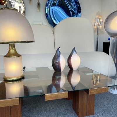 lamps pair pengoin fratelli toso murano glass leaves silver italy 1970 1980