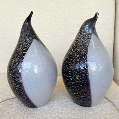 lamps pair pengoin fratelli toso murano glass leaves silver italy 1970 1980
