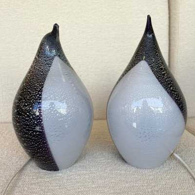 lamps pair pengoin fratelli toso murano glass leaves silver italy 1970 1980