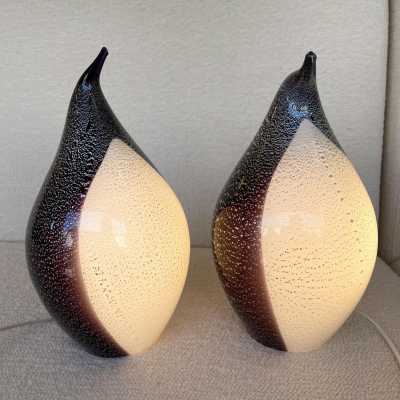 lamps pair pengoin fratelli toso murano glass leaves silver italy 1970 1980