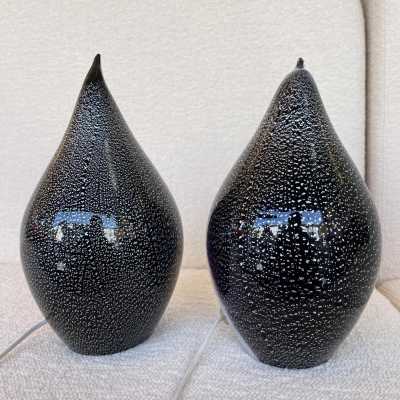 lamps pair pengoin fratelli toso murano glass leaves silver italy 1970 1980