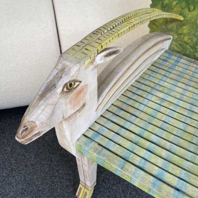 armchair gérard rigot animal animals painted wood france 1980 antelope cat