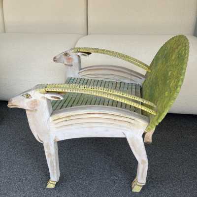 armchair gérard rigot animal animals painted wood france 1980 antelope cat