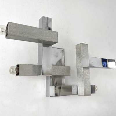 wall lights pair cubic geometry metal chrome brass gaetano sciolari reggiani stilux italy 1970