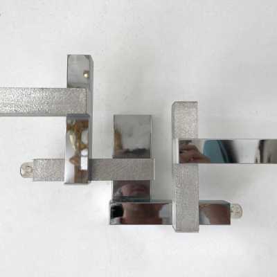 wall lights pair cubic geometry metal chrome brass gaetano sciolari reggiani stilux italy 1970