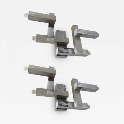 wall lights pair cubic geometry metal chrome brass gaetano sciolari reggiani stilux italy 1970