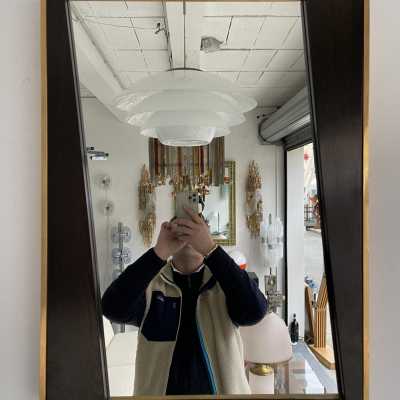 mirror wood brass design geometry italy 1970