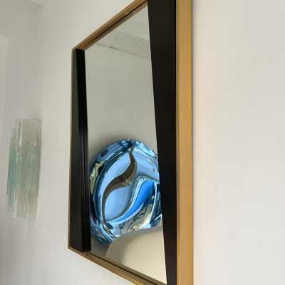 mirror wood brass design geometry italy 1970