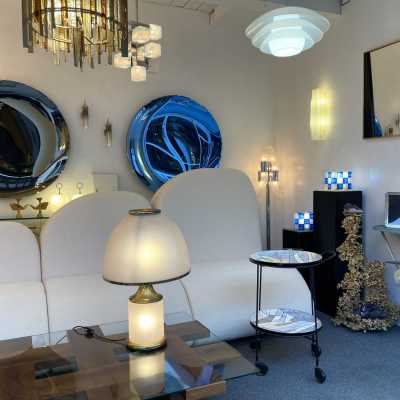 mirror wood brass design geometry italy 1970