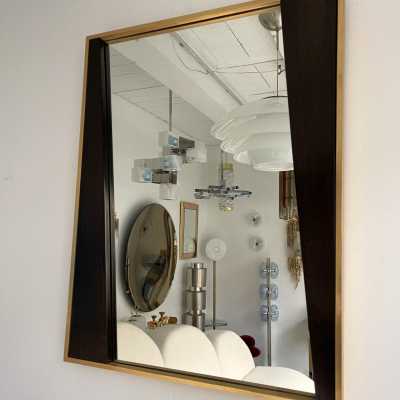 mirror wood brass design geometry italy 1970