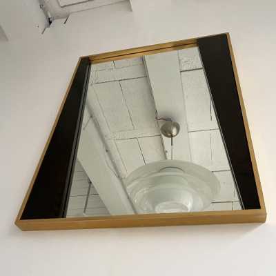 mirror wood brass design geometry italy 1970