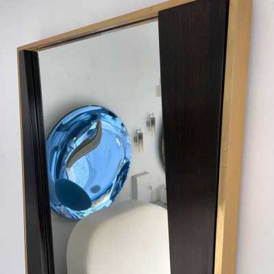 mirror wood brass design geometry italy 1970