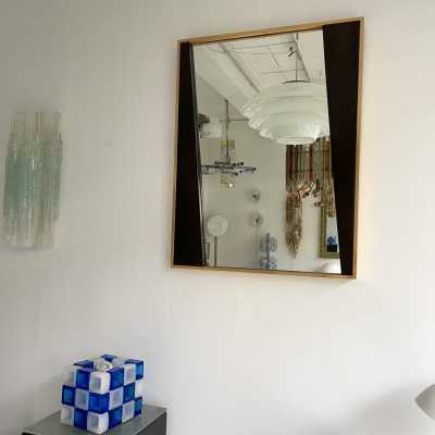 mirror wood brass design geometry italy 1970