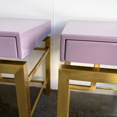 pair side tables bedside tables brass lacquer guy lefèvre house jansen france 1970