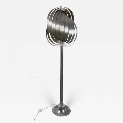 Metal space age spiral floor lamp by Henri Mathieu. France 1970. in the style of Venini, Vistosi, Veronese, La Murrina, Stilux, Aldo Carlo Nason, Stilnovo, Joe Colombo, Arteluce, Arredoluce, Lumi, Luci, Rggiani, Sciolari, Werner Pantone, Luigi Colani, Raak, Angelo Lelii, Angelo Brotto, Esperia, Francesco Bocola, Superstudio, Enrico Tronconi, Mario Bellini, Harvey Guzzini, Luigi Massoni, Martinelli, Pierre Cardin, Fabio Lenci, Gio Ponti. mid-century stainless steel chandelier lamps
