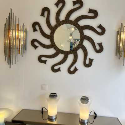 mirror brass bronze octopus sun luciano frigerio desio italy 1970 1980