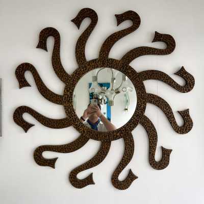 mirror brass bronze octopus sun luciano frigerio desio italy 1970 1980