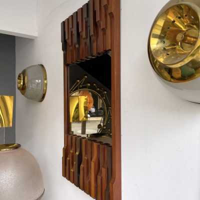 mirror wood brass bronze luciano frigerio italy 1970 1980 desio
