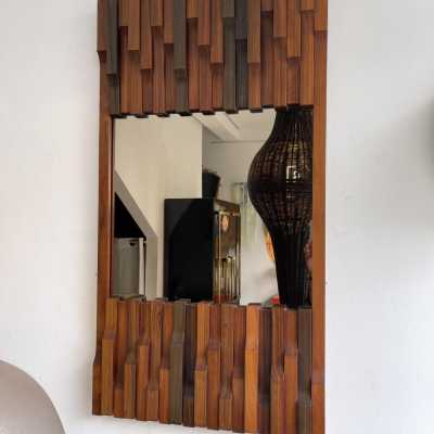 mirror wood brass bronze luciano frigerio italy 1970 1980 desio