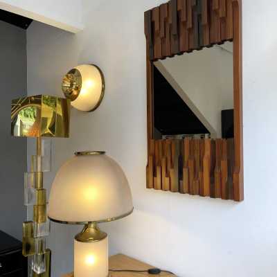 mirror wood brass bronze luciano frigerio italy 1970 1980 desio