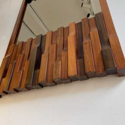 mirror wood brass bronze luciano frigerio italy 1970 1980 desio