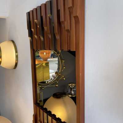 mirror wood brass bronze luciano frigerio italy 1970 1980 desio
