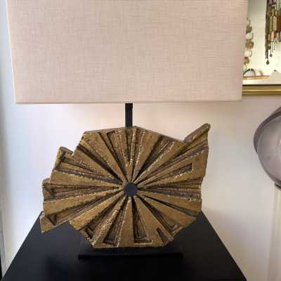 pair lamps sculpture gilded concrete bronze brass massimo lunari italy metal 1970