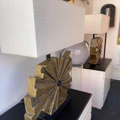 pair lamps sculpture gilded concrete bronze brass massimo lunari italy metal 1970