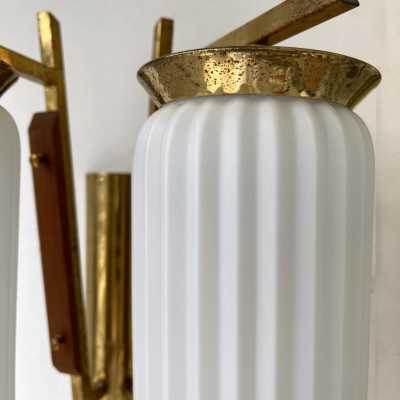wall lights pair brass wood opal murano glass stilnovo arredoluce arteluce italy 1950 1960