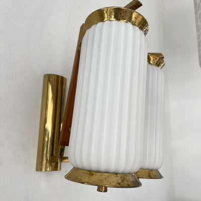 wall lights pair brass wood opal murano glass stilnovo arredoluce arteluce italy 1950 1960