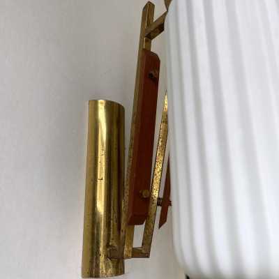 wall lights pair brass wood opal murano glass stilnovo arredoluce arteluce italy 1950 1960