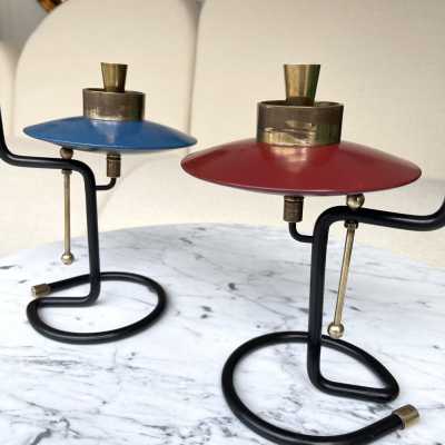 paire bougeoirs annee 1950 1960 italie metal laqué laiton