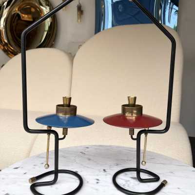 paire bougeoirs annee 1950 1960 italie metal laqué laiton