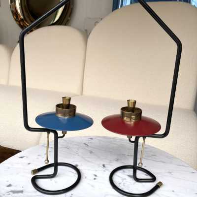 paire bougeoirs annee 1950 1960 italie metal laqué laiton