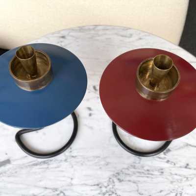 paire bougeoirs annee 1950 1960 italie metal laqué laiton
