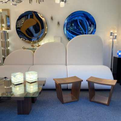 pair wooden trapeze stools osvaldo borsani italy 1960 1950