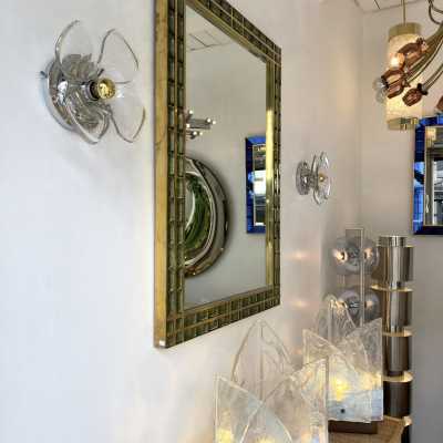 wall lights pair lamps murano glass metal brass italy 1970