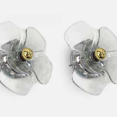 wall lights pair lamps murano glass metal brass italy 1970