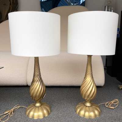 pair lamps murano golden glass brass bronze venini italy 1960 1970