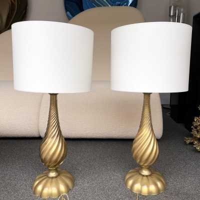 pair lamps murano golden glass brass bronze venini italy 1960 1970