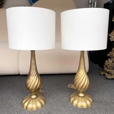 pair lamps murano golden glass brass bronze venini italy 1960 1970