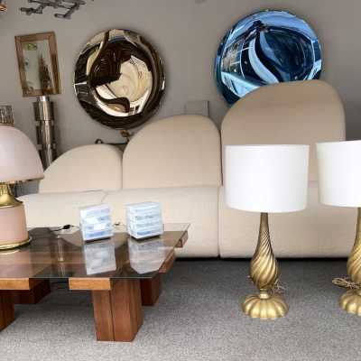 pair lamps murano golden glass brass bronze venini italy 1960 1970