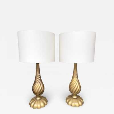 pair lamps murano golden glass brass bronze venini italy 1960 1970
