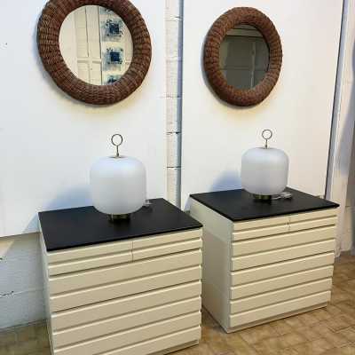 round mirror pair rattan bamboo italy 1970