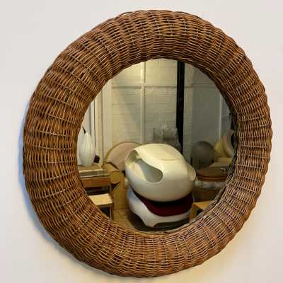 round mirror pair rattan bamboo italy 1970