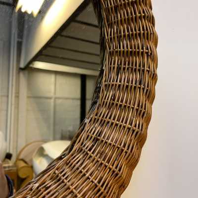 round mirror pair rattan bamboo italy 1970