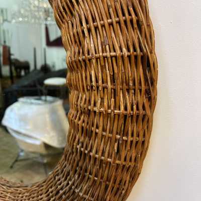 round mirror pair rattan bamboo italy 1970