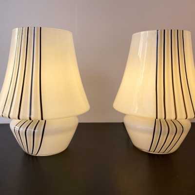 Pair of striped Murano glass lamps. Italy 1970. in the style of Venini, Vistosi, Veronese, La Murrina, Stilux, Aldo Carlo Nason, Stilnovo, Joe Colombo, Arteluce, Arredoluce, Italian design Lumi, Luci, Rggiani, Sciolari, Werner Pantone, Luigi Colani, Raak, Angelo Lelii, Angelo Brotto, Esperia, Francesco Bocola, Superstudio, Enrico Tronconi, Mario Bellini, Harvey Guzzini, Luigi Massoni, Martinelli, Pierre Cardin, Fabio Lenci, Gio Ponti. mid-century floor lamp chandelier sconces